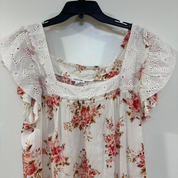 Romantic Cottagecore Floral Eyelet Blouse Large Boho Prairie Flutter Sleeve - Picture 3 of 7